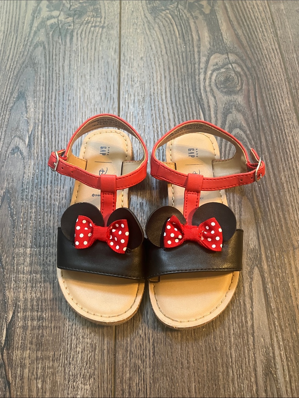 GAP Girls Black and Red Minnie Bow T-Strap Sandals